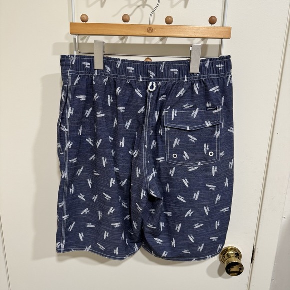 Johnnie-O Swim Trunks Mens Small Navy Blue AOP Logo Lined Bathing Suit - Picture 2 of 10